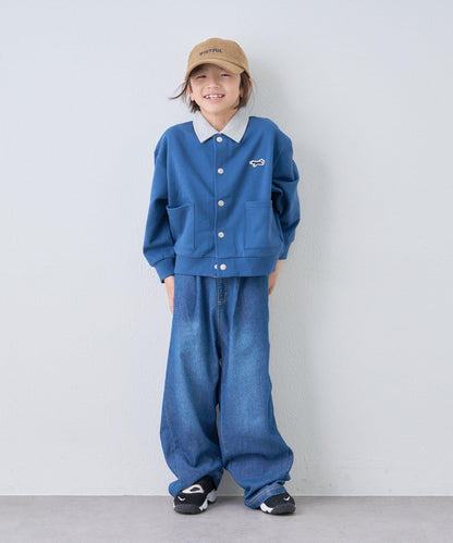 【KIDS】【FOX×TYPY】拼色翻領單點裝飾衛衣面料按扣開衫
