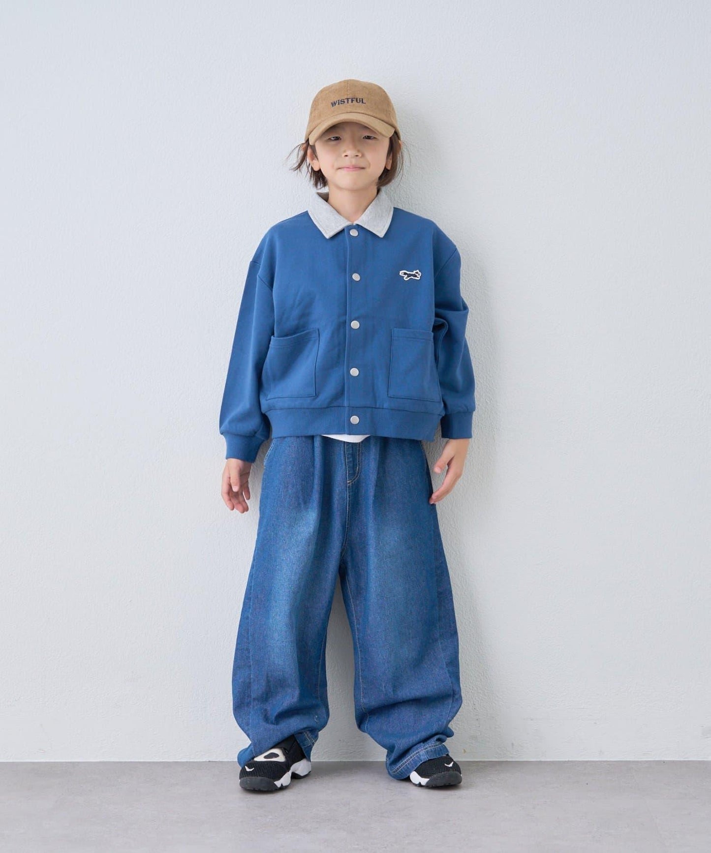 【KIDS】【FOX×TYPY】拼色翻領單點裝飾衛衣面料按扣開衫