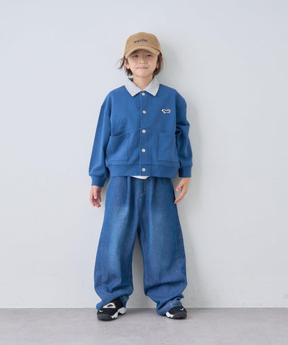 【KIDS】【FOX×TYPY】拼色翻領單點裝飾衛衣面料按扣開衫