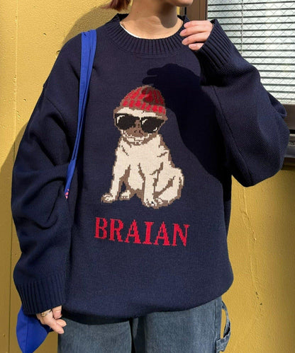 狗狗針織混合標誌提花毛衣