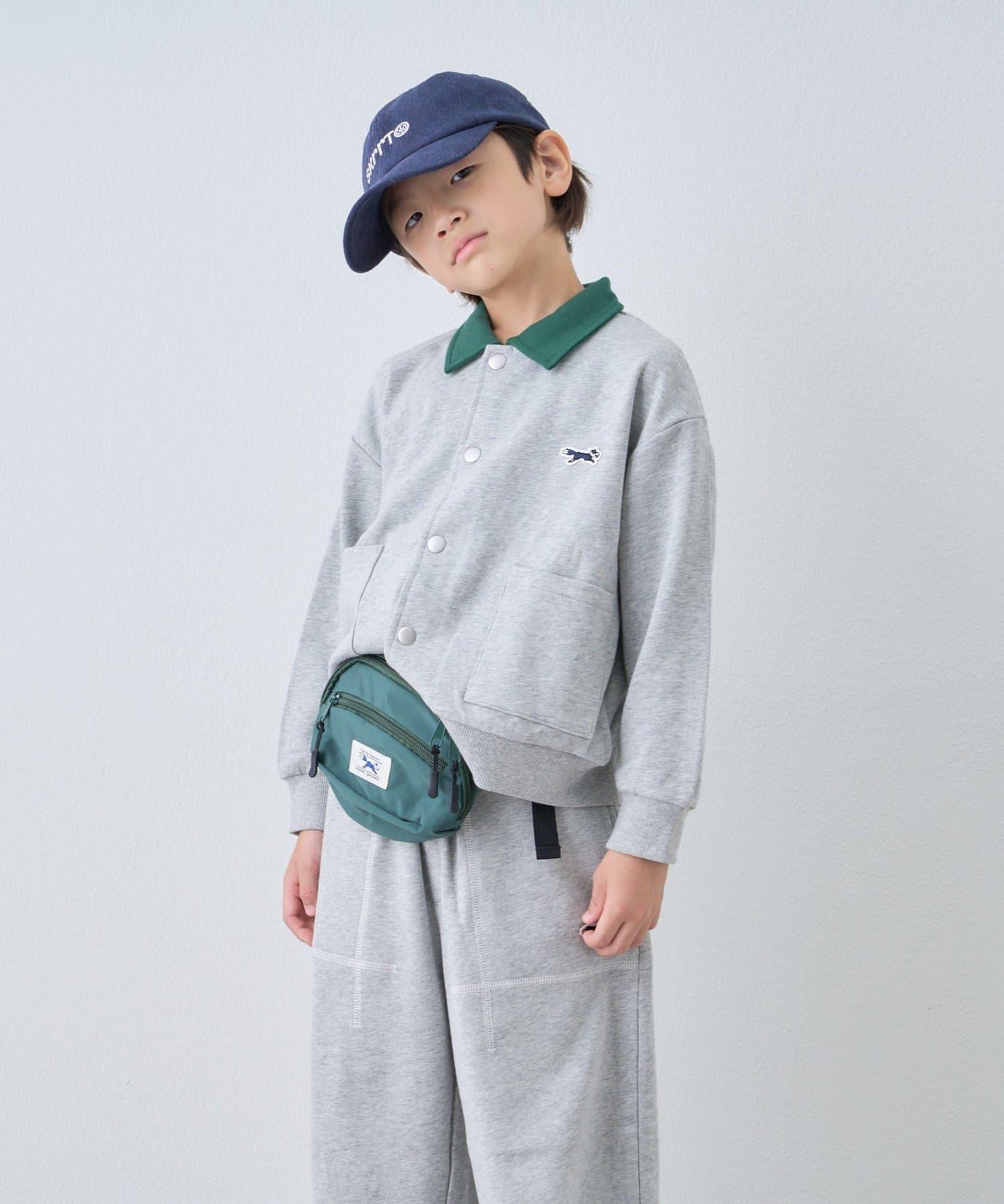 【KIDS】【FOX×TYPY】拼色翻領單點裝飾衛衣面料按扣開衫