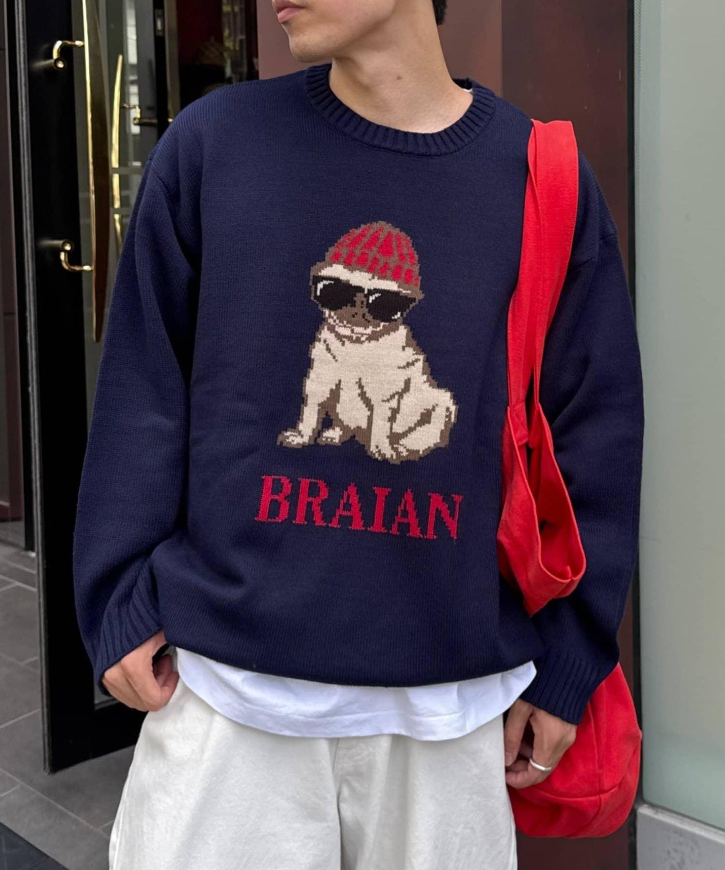 狗狗針織混合標誌提花毛衣