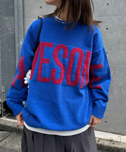 【UNISEX】提花絨標誌針織衫