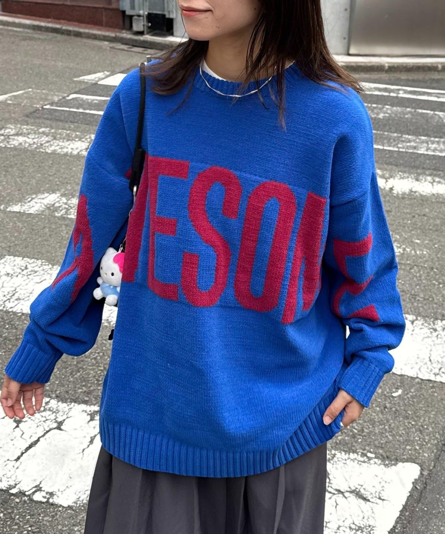 【UNISEX】提花絨標誌針織衫