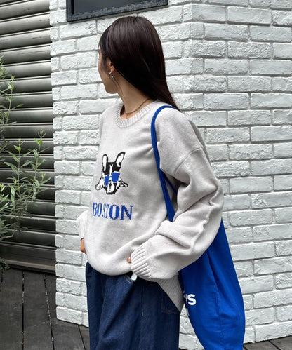 狗狗針織混合標誌提花毛衣