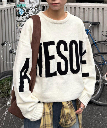 【UNISEX】提花絨標誌針織衫