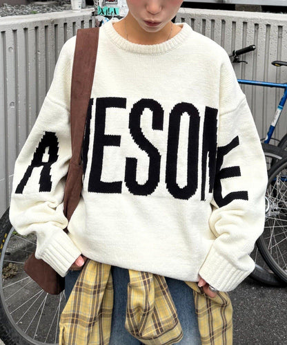 【UNISEX】提花絨標誌針織衫