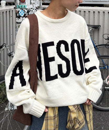 【UNISEX】提花絨標誌針織衫