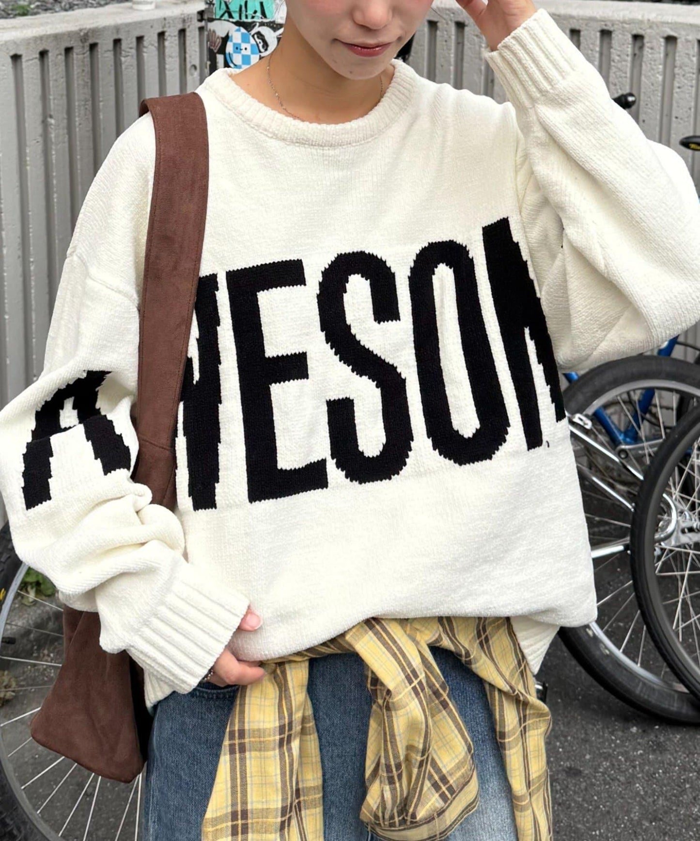 【UNISEX】提花絨標誌針織衫