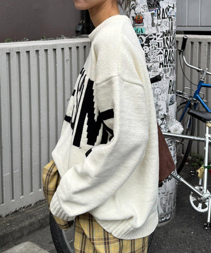 【UNISEX】提花絨標誌針織衫