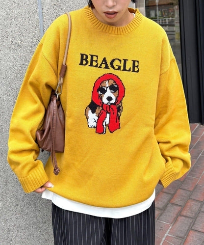 狗狗針織混合標誌提花毛衣