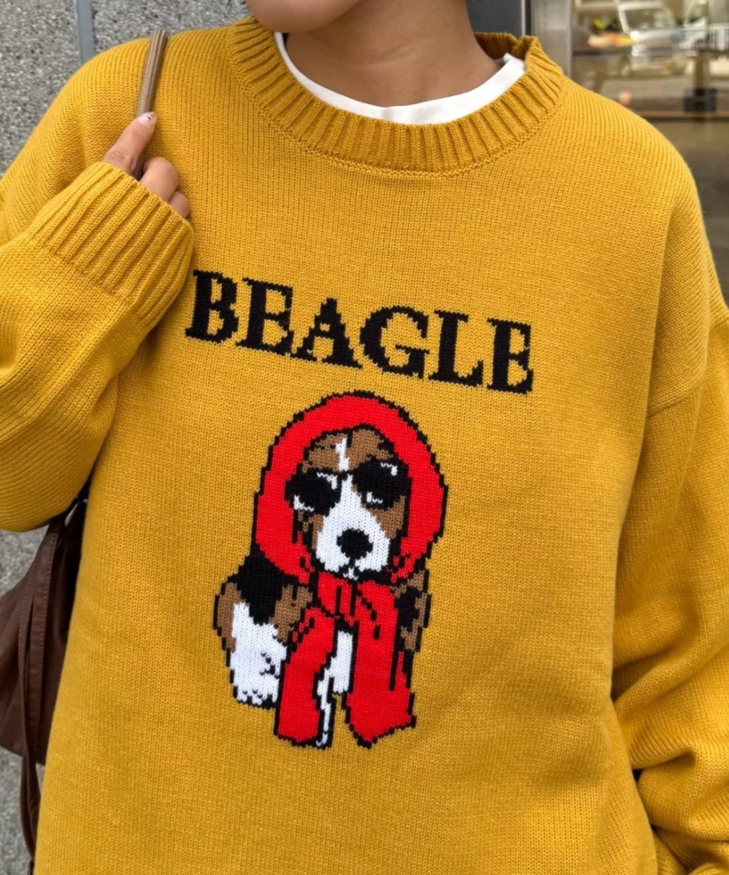 狗狗針織混合標誌提花毛衣