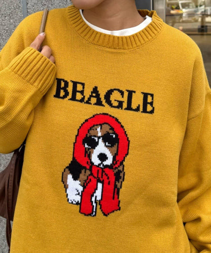 狗狗針織混合標誌提花毛衣