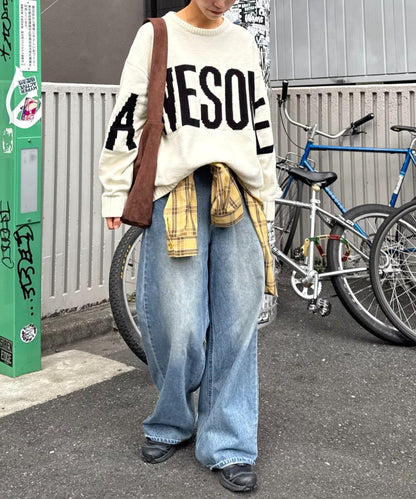 【UNISEX】提花絨標誌針織衫