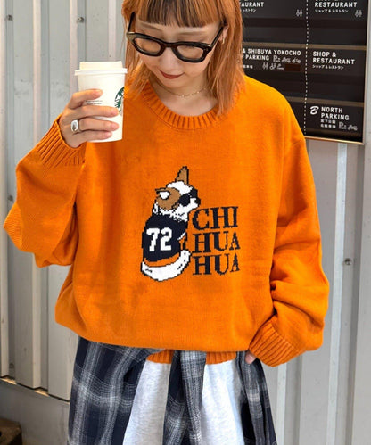 狗狗針織混合標誌提花毛衣