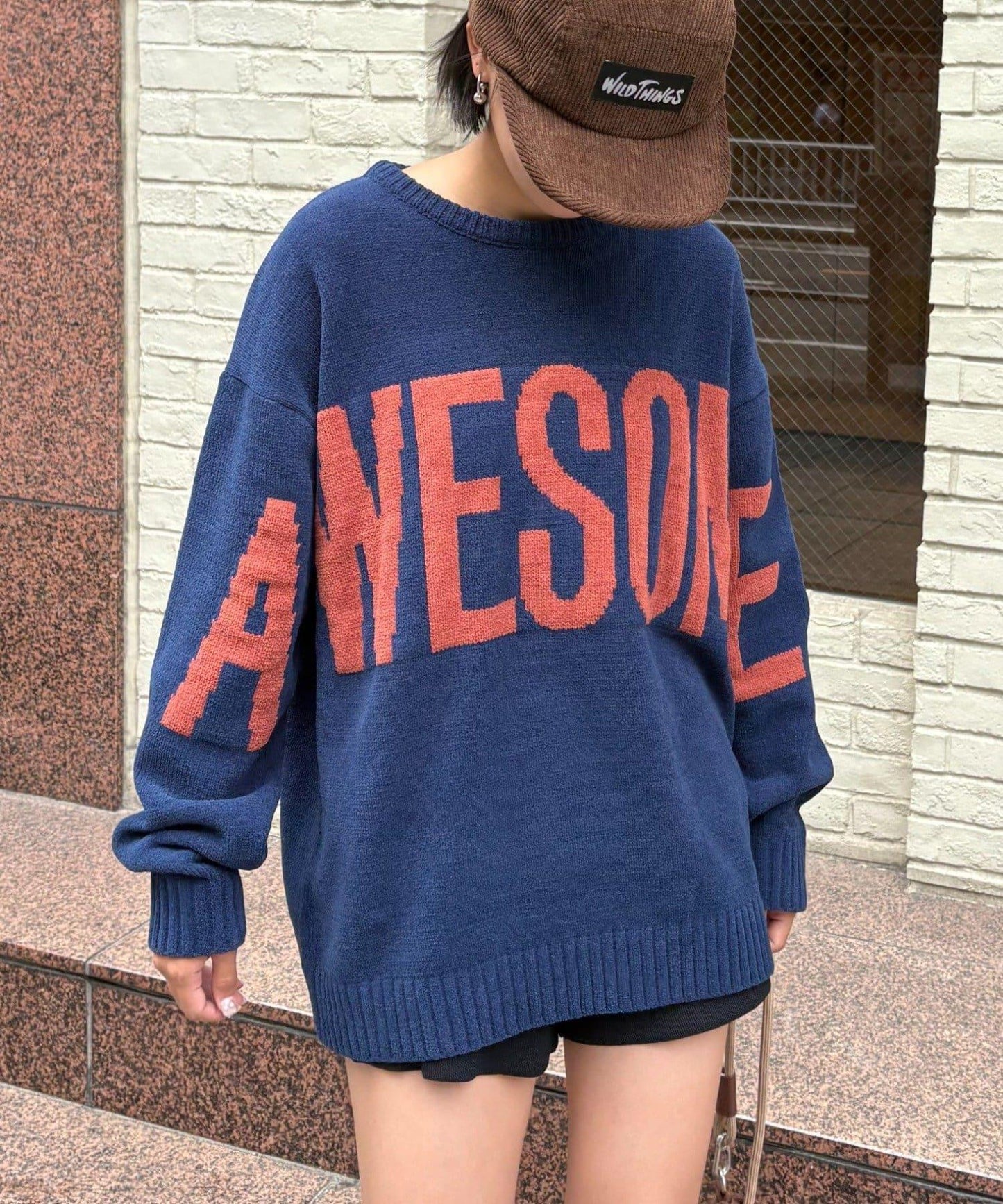 【UNISEX】提花絨標誌針織衫