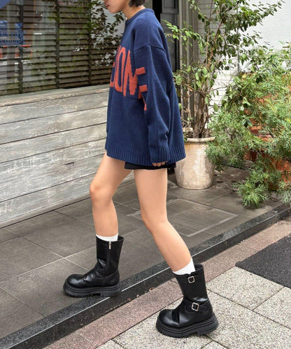 【UNISEX】提花絨標誌針織衫