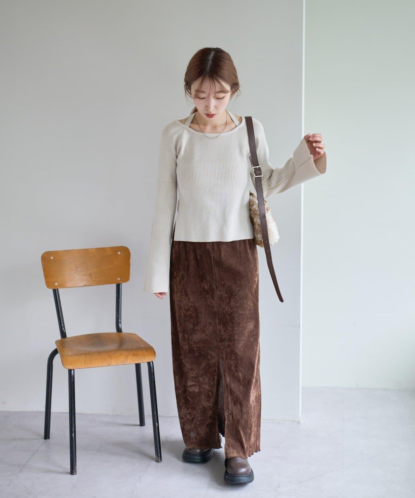 【・部分門店限定】蝴蝶結撞色羅紋針織衫