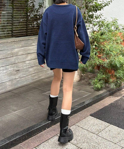 【UNISEX】提花絨標誌針織衫