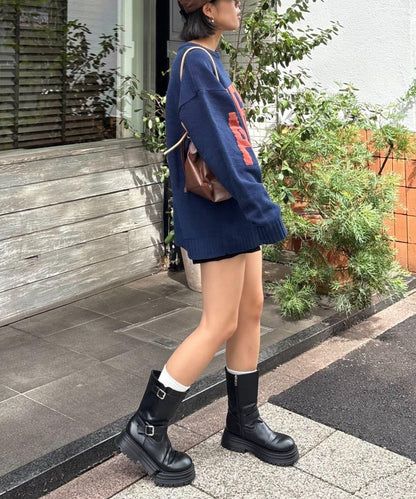 【UNISEX】提花絨標誌針織衫