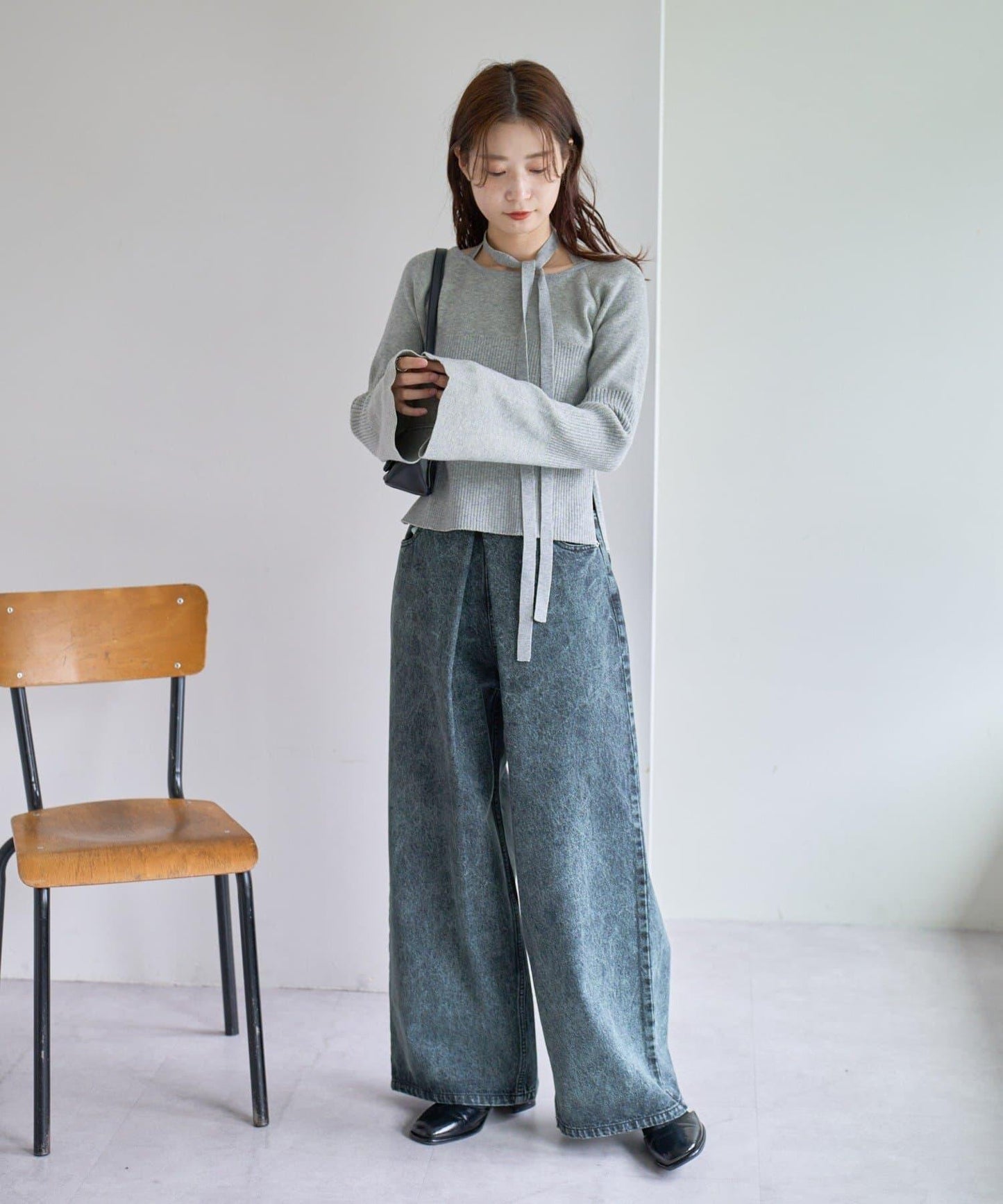 【・部分門店限定】蝴蝶結撞色羅紋針織衫