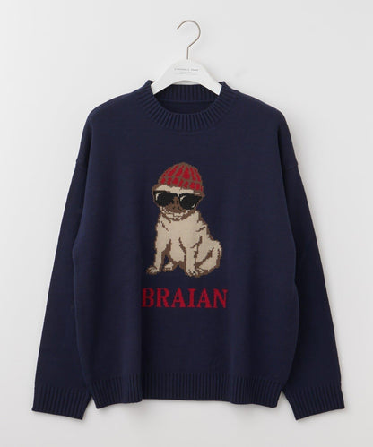 狗狗針織混合標誌提花毛衣