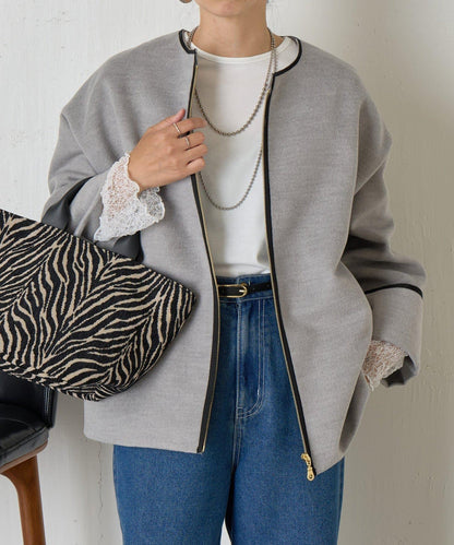 拼接線條繭型大衣