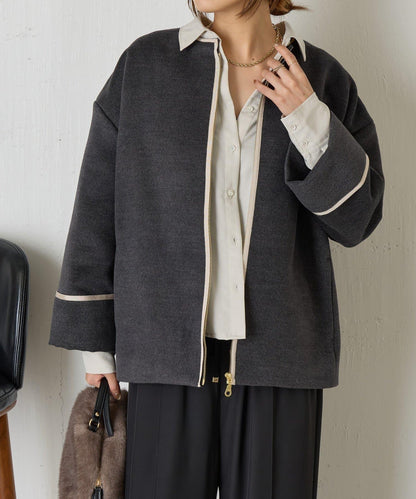 拼接線條繭型大衣