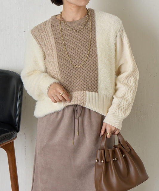 拼接羽毛針織衫