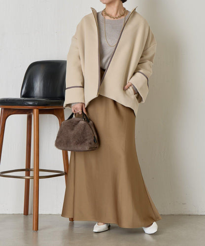 拼接線條繭型大衣