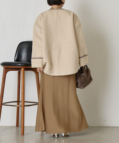 拼接線條繭型大衣