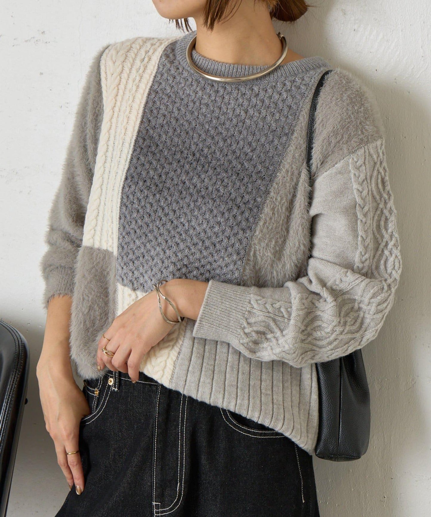 拼接羽毛針織衫