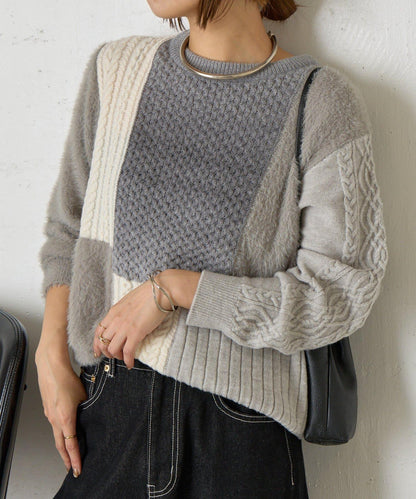 拼接羽毛針織衫