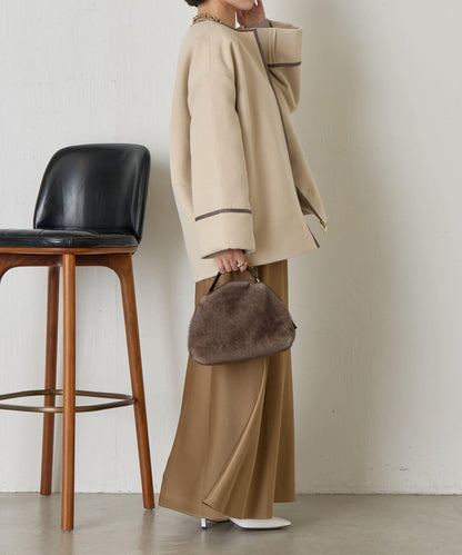 拼接線條繭型大衣