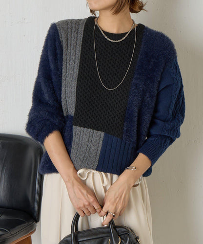 拼接羽毛針織衫