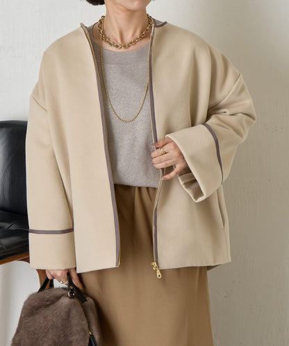 拼接線條繭型大衣
