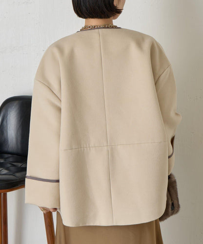 拼接線條繭型大衣