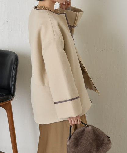 拼接線條繭型大衣