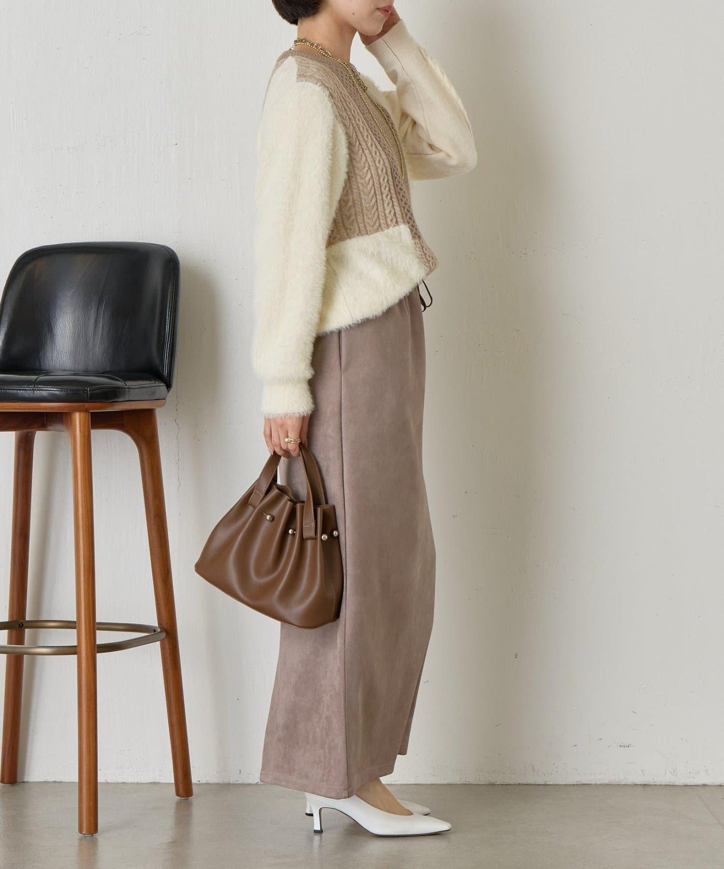 拼接羽毛針織衫