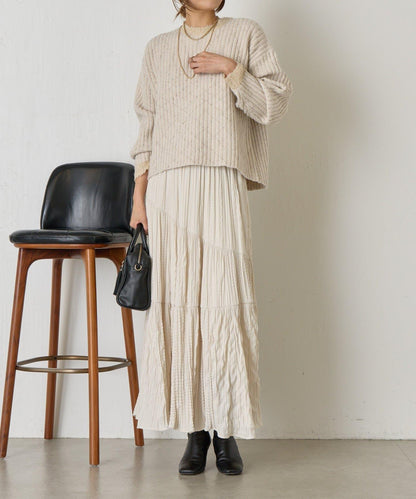 領口袖口拼色條紋亮絲針織衫