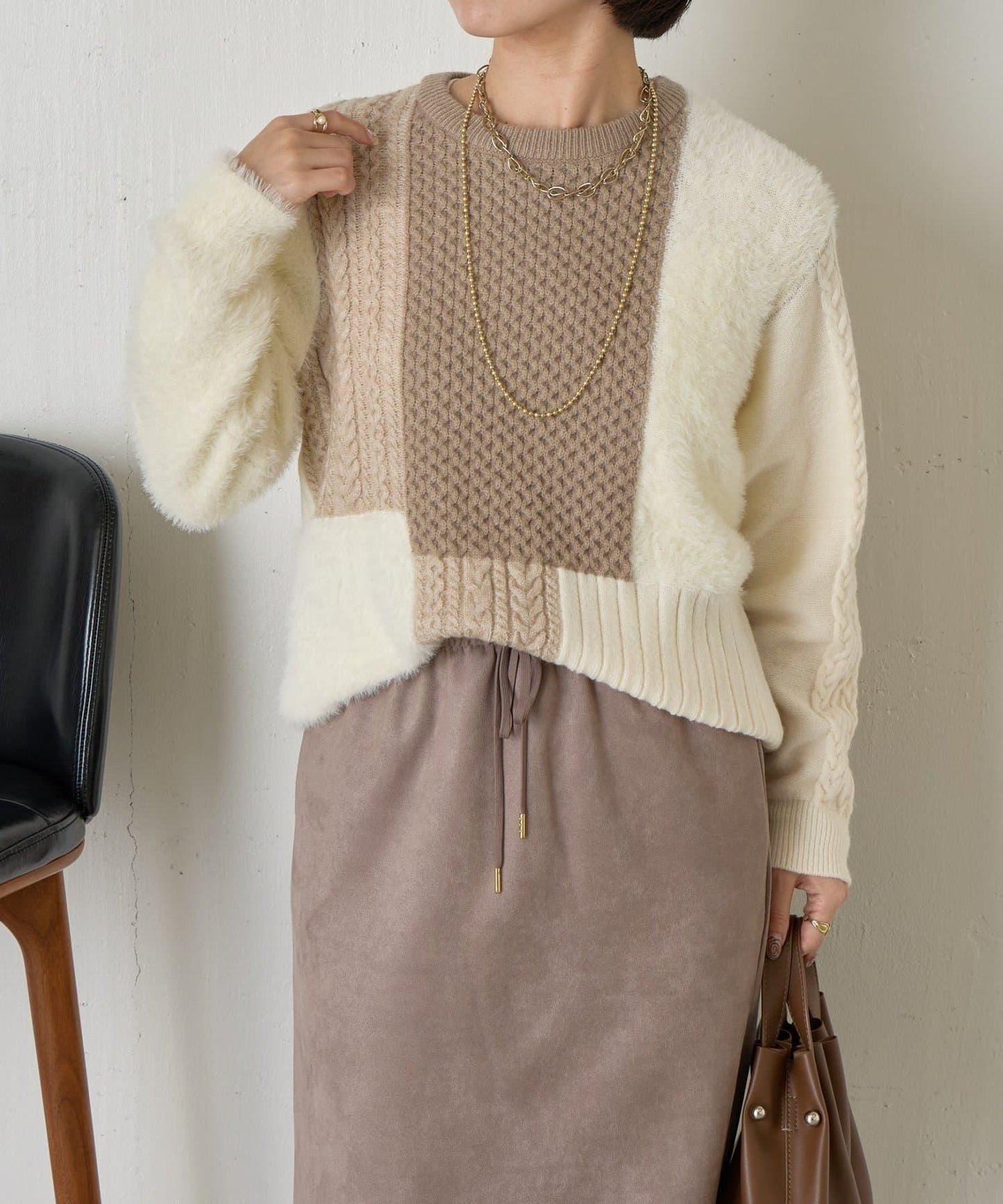 拼接羽毛針織衫