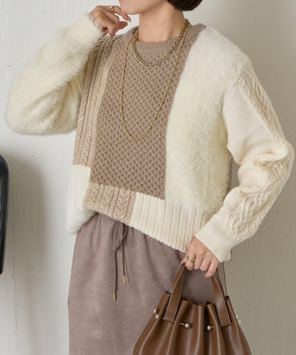 拼接羽毛針織衫