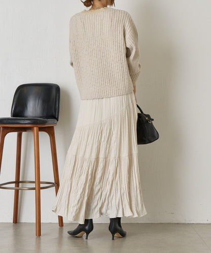 領口袖口拼色條紋亮絲針織衫