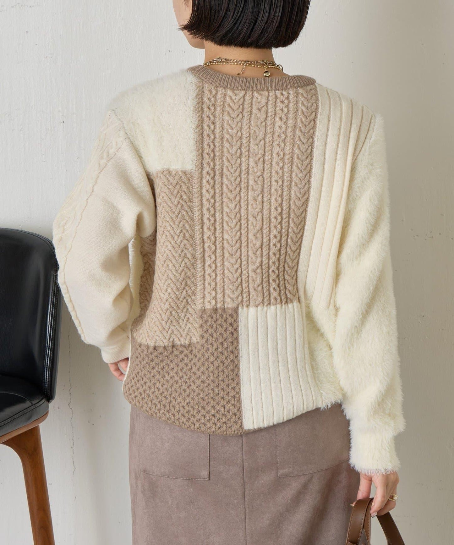 拼接羽毛針織衫