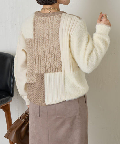 拼接羽毛針織衫