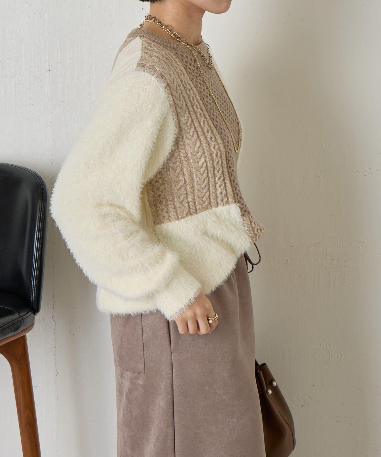 拼接羽毛針織衫