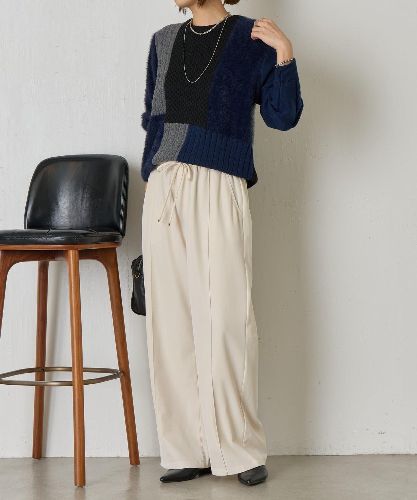 拼接羽毛針織衫