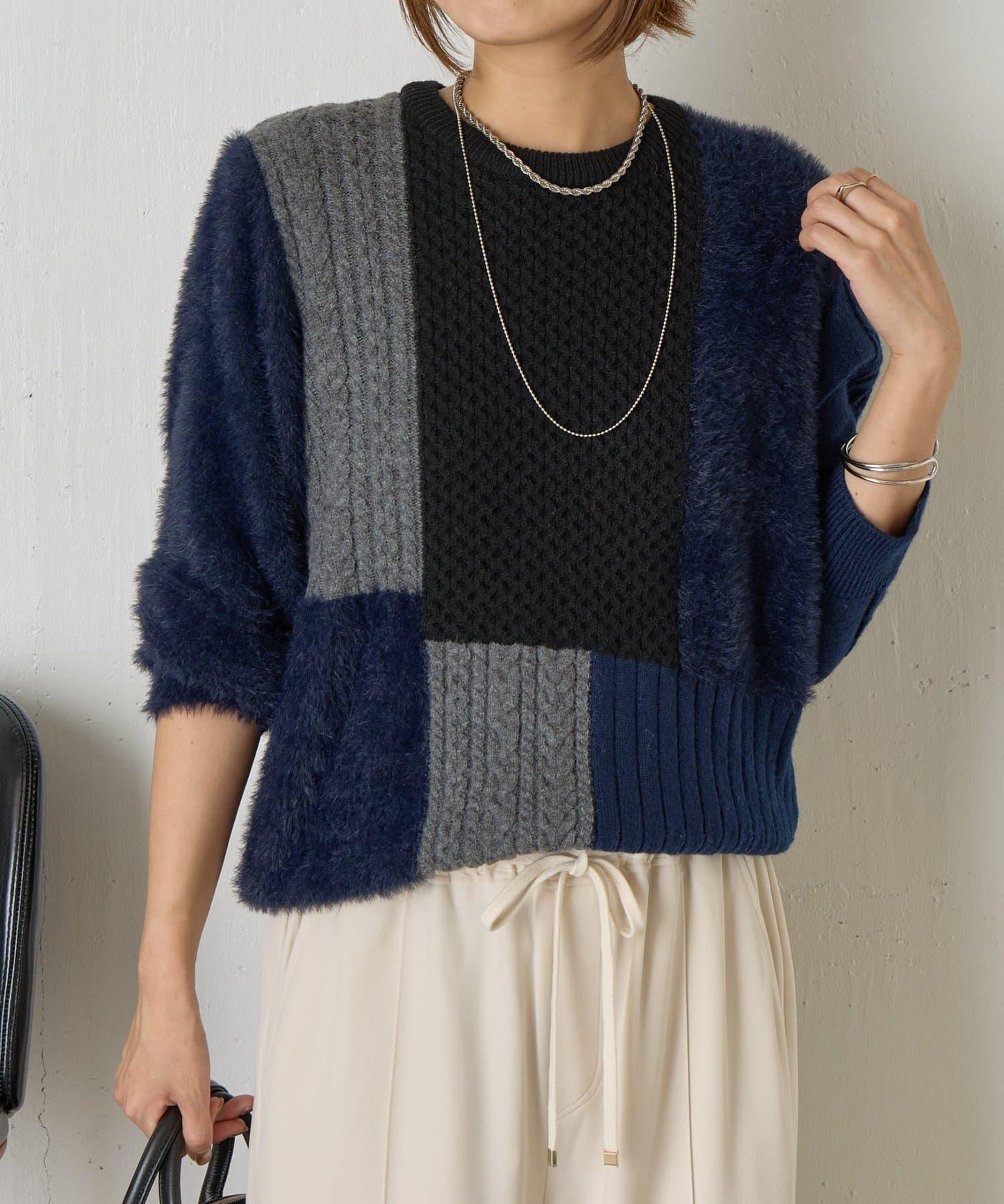 拼接羽毛針織衫