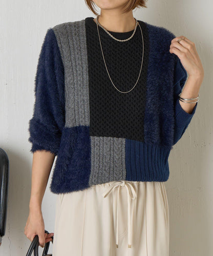 拼接羽毛針織衫
