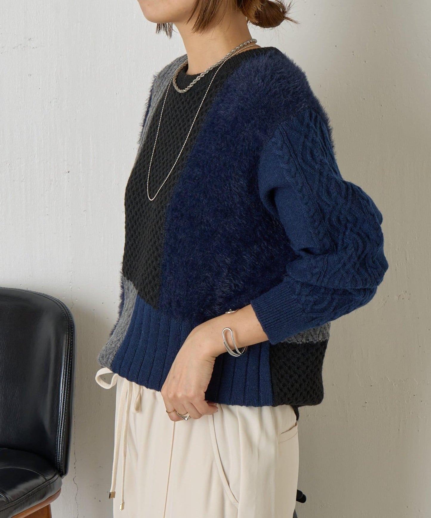 拼接羽毛針織衫